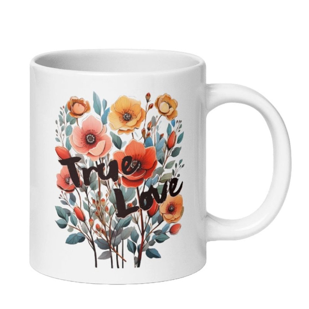 "True Love" Floral 15 oz. Ceramic White Mug